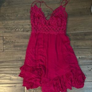 Free People FP One Adella Slip Mini Dress Crochet Lace Large Pink